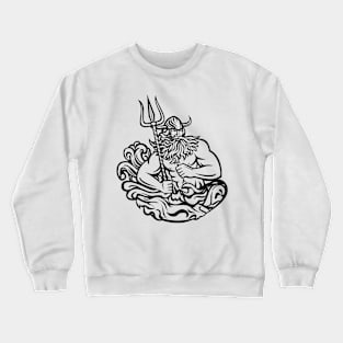Aegir Hler or Gymir God of Sea in Norse Mythology with Trident and Waves Mascot Black and White Retro Crewneck Sweatshirt